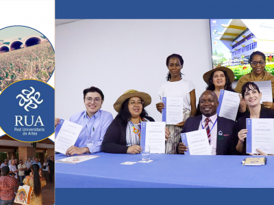 New members of the Institute of Superior Arts, Network of Arts Universities (RUA) hold up certificates of participation.